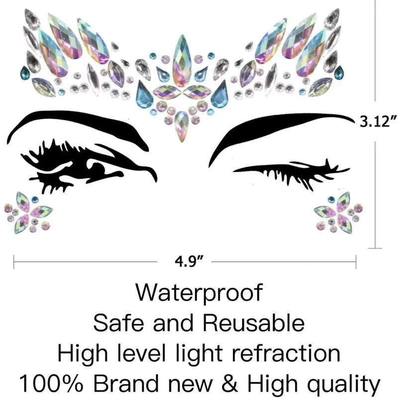 3D Crystal Face Stickers Eye Stickers Chest Stickers Face Jewelry Party Stage Diamond Mask Temporary Tattoo Woman\'s Fake Tattoo