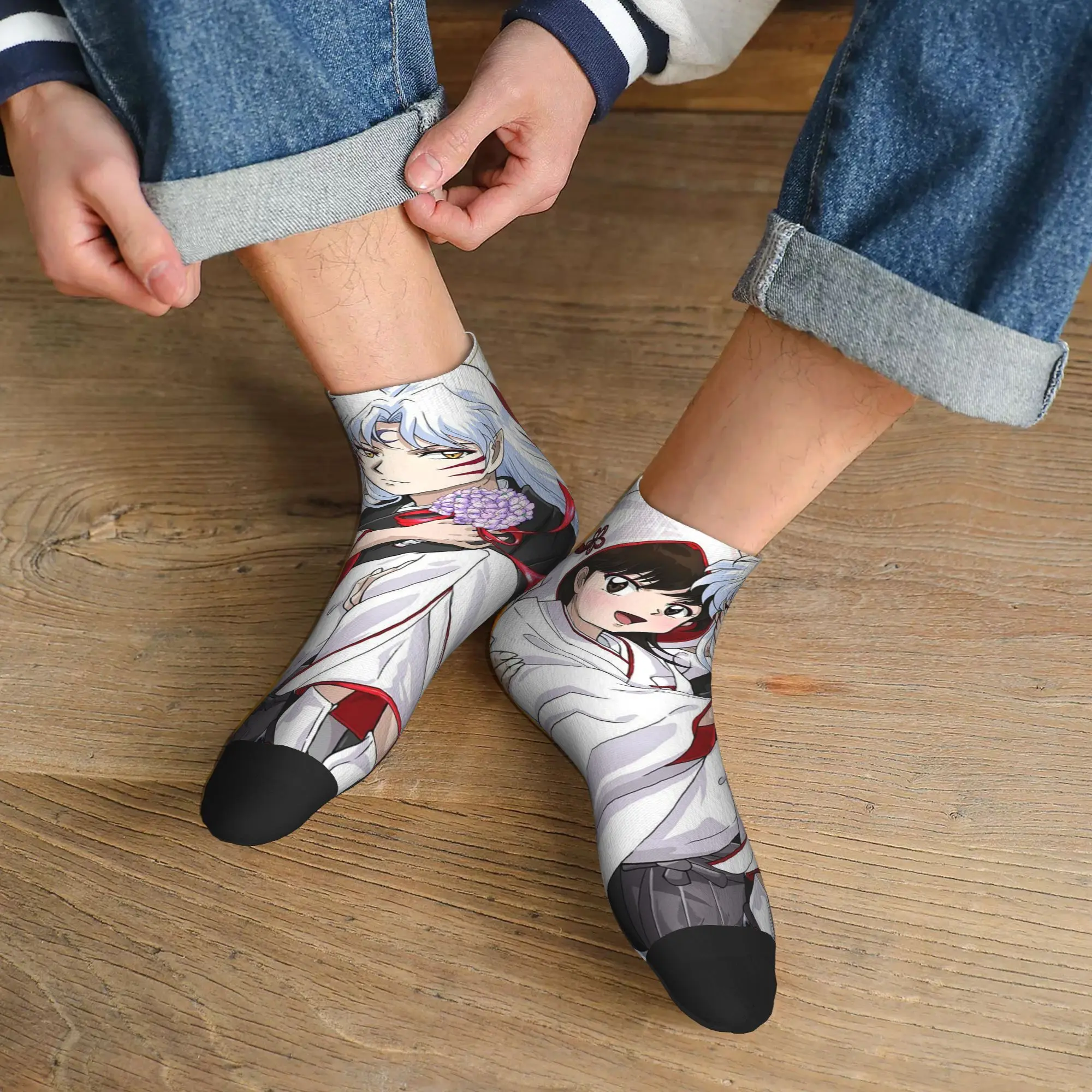 

Всесезонные манга-кимоно Inuyasha Sesshomaru, носки Harajuku, супер мягкие носки для экипажа, забавные чулки для мужчин и женщин, подарки