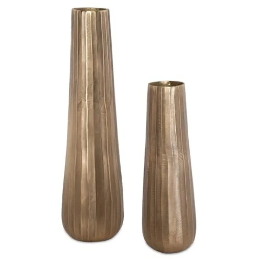 Home decor vase set 2 pcs metal matte black tall slender design for modern living room or entryway