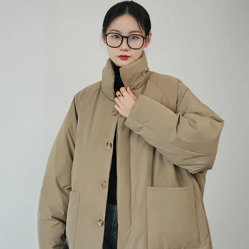 Women's Stand-up Collar Cold-proof Cotton Clothes, Fashionable Thickened Warm Jacket, Long Over-knee Lapel Cotton-padded Clothes