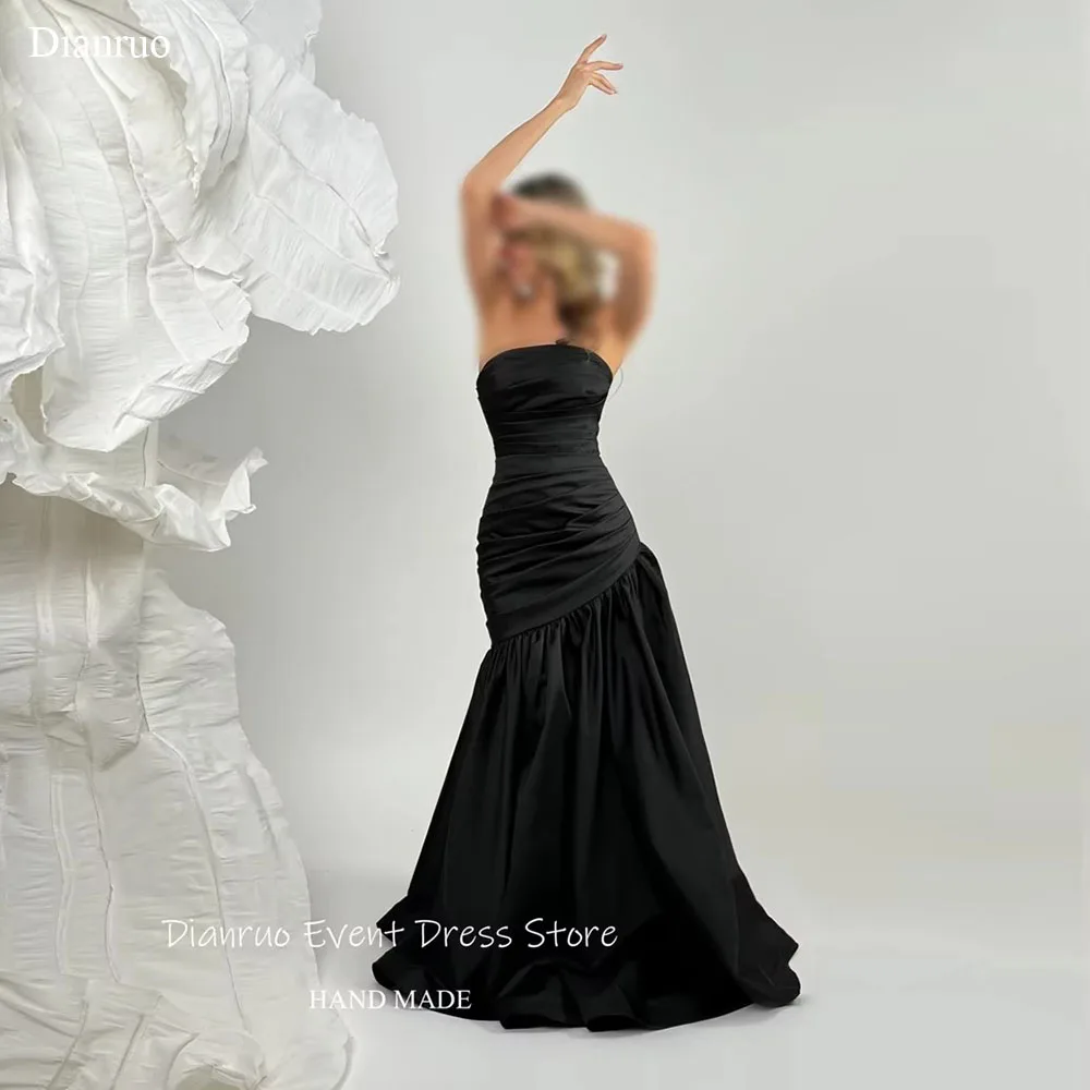 

Dianruo Strapless Asymmetric Evening Dresses Mermaid Ruched Satin Saudi Prom Gowns Navy Blue Weddings Party Dresses Customized