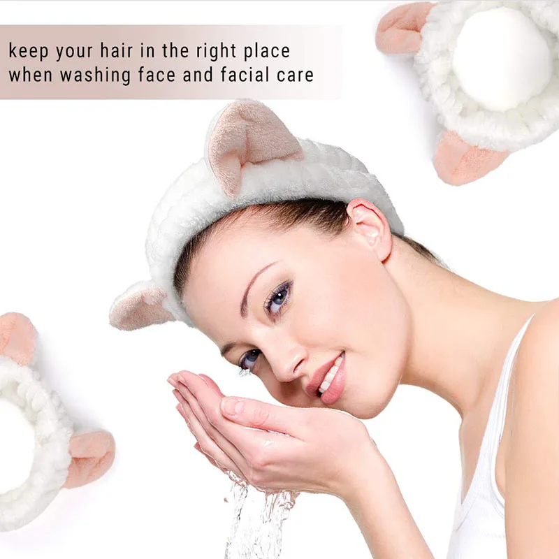 Süßes Stirnband mit Schleifen- und Hirschohren aus Korallenfleece, weich und warm, für Damen und Mädchen, zum Waschen des Gesichts, zum Schminken, zum Baden, als Haarband und Haaraccessoire. – Detail 7