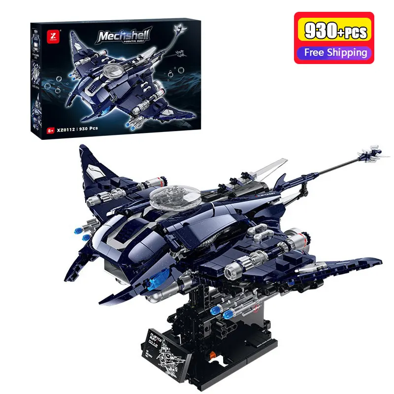 930-teiliger XZ0112 Cyber Stingray Motorisierter Leuchtender Baukasten, Mechanisches Meerestier-Konstruktionsset, Modellbausatz für Jungen als Geschenk