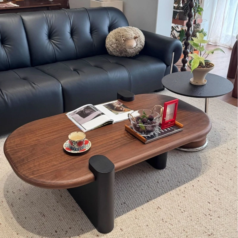 

2025 new medieval oval coffee table living room household small apartment solid wood coffee table light luxury high-end retro