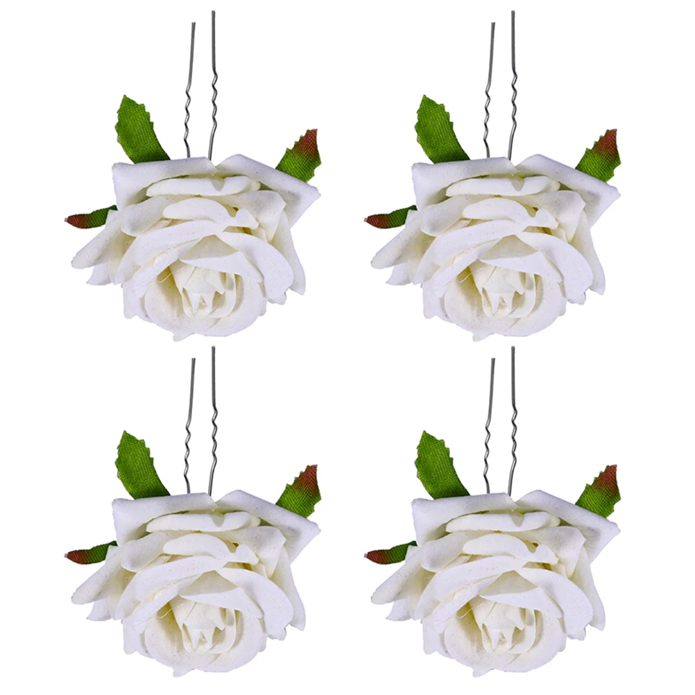 

4 шт., заколка для волос с имитацией розы, белый элегантный свадебный головной убор, аксессуары для волос на свадьбу, выпускной, стильный головной убор для женщин и девочек