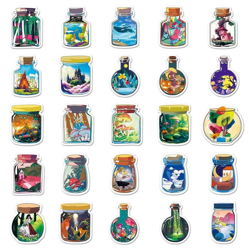 10/30/50pcs Cute Ins Style Cartoon Bottle World Stickers Anime Building Cartoon Sticker Skateboard Bike Notebook Decals Kids Toy
