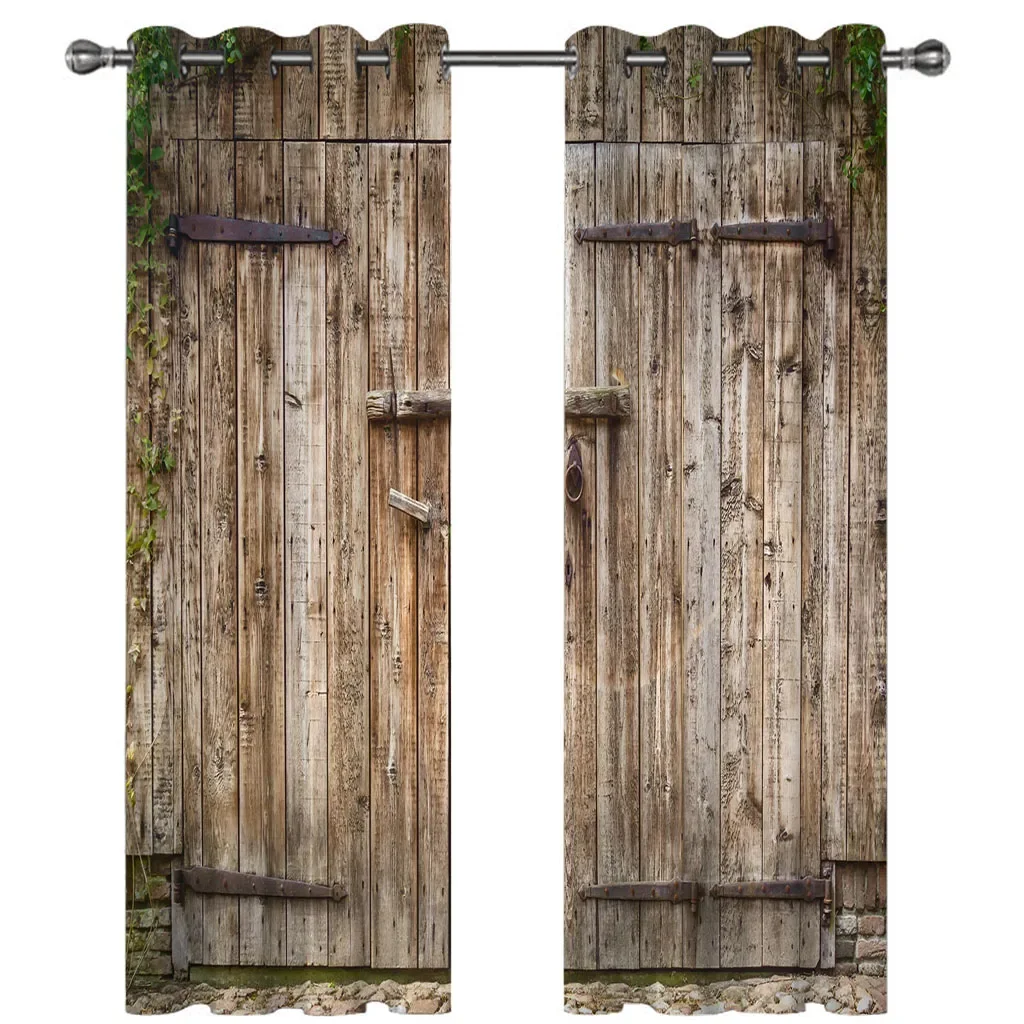 

HUANZHUANG Living Room Curtains Garden Vintage Wooden Door Boho Modern Design Pieces Decorative Window Curtain For Bedroom