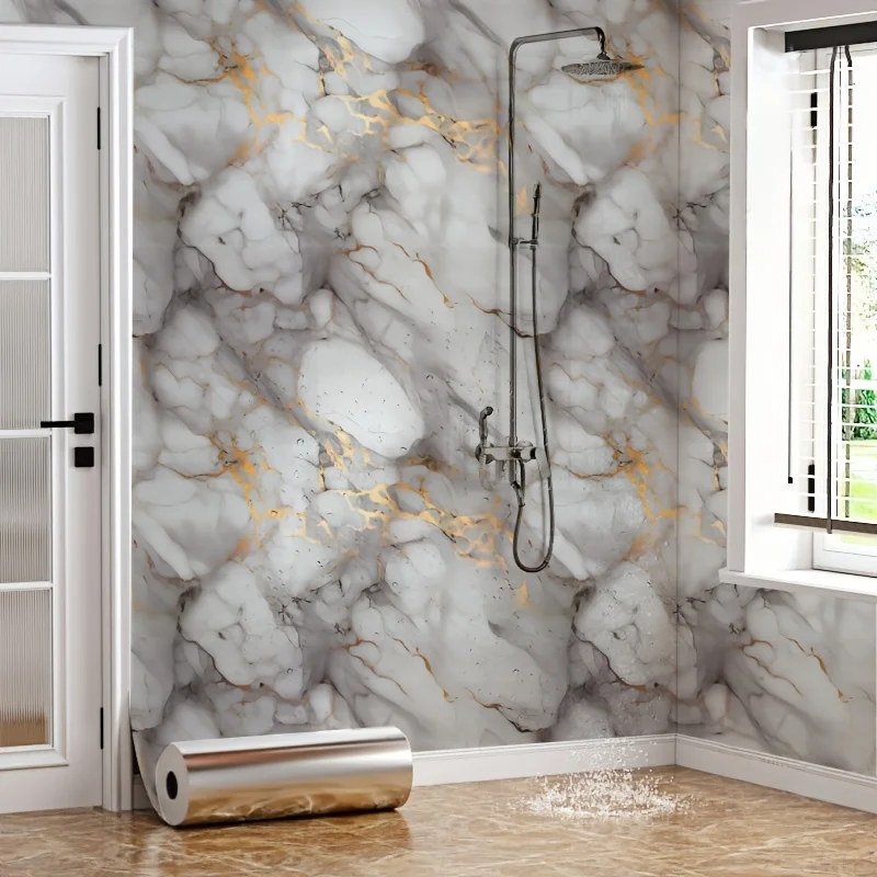 Home Decor Vinyl Wallpaper for Kitchen Countertops Marble Self-Adhesive Waterproof Oil-Resistant Peel and Stick Contact Paper