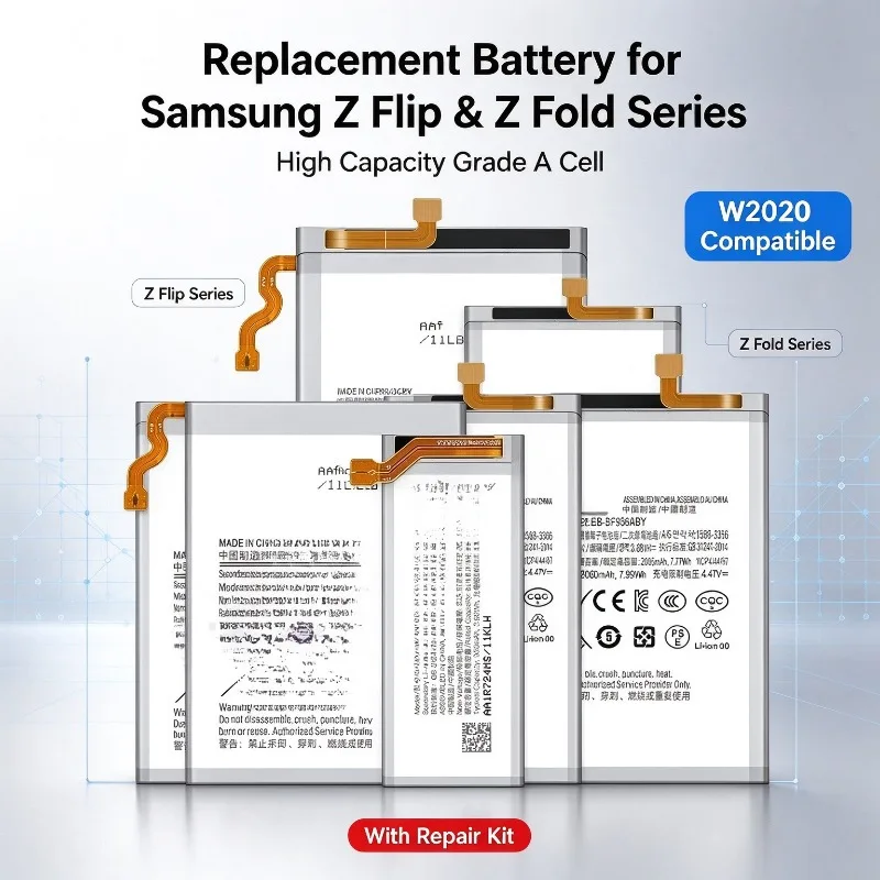 Replacement Battery Grade A Cell High Capacity for Samsung Galaxy Z Flip 2/3/4/5/6, Z Fold 1/2/3/4/5/6, W2020, with Repair Tools