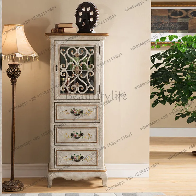 American living room bucket cabinet solid wood retro hollow American TV side cabinet
