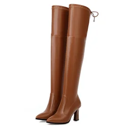 Elastic Thigh High Boots Women Shoes Sexy Slim Long Over the Knee Boot Female Fashion Brown Silver Black Winter Shoe Big Size 45