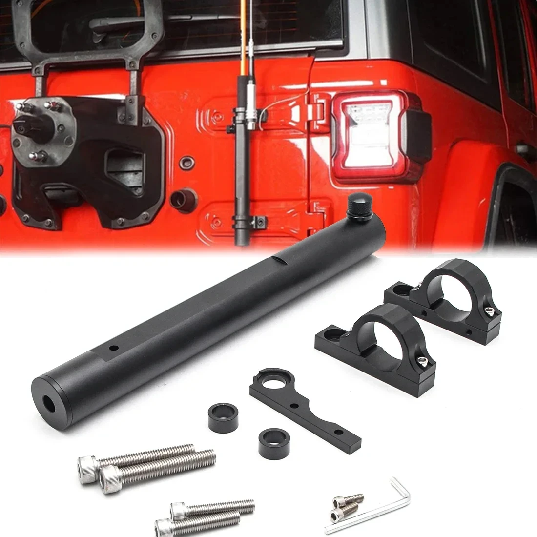 

Tailgate Hinge Flagpole Holder,2-in-1 Antenna Base, Flagpole,light Bracket, Aluminum for 2007-2020 Jeep Wrangler JK JL Universal