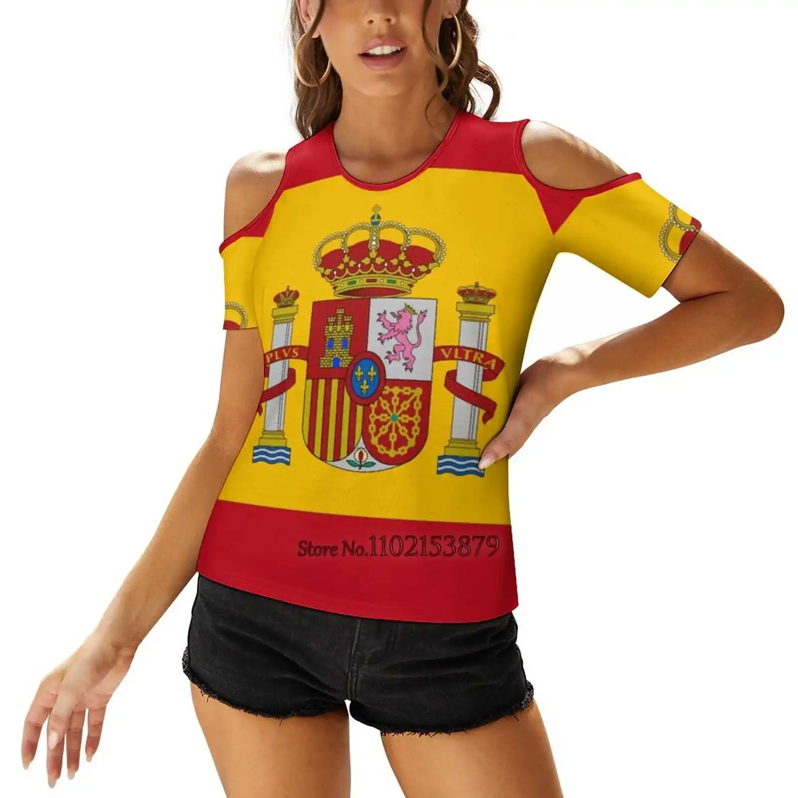 Flag Of Spain Zipper Sexy T-Shirt Casual Tops Hollow Pullover Ladies Top T Shirts Spanish Flag Flag Of Spanish Flag Spain Spain