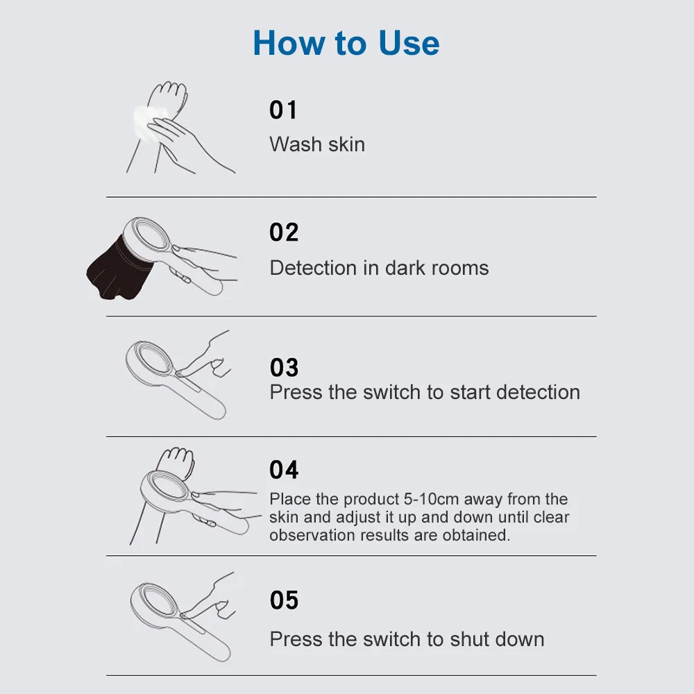 Lampe en bois analyseur de peau pour la peau loupe UV pour la beauté test du visage lampe en bois lumière analyse de la peau détection soins de beauté