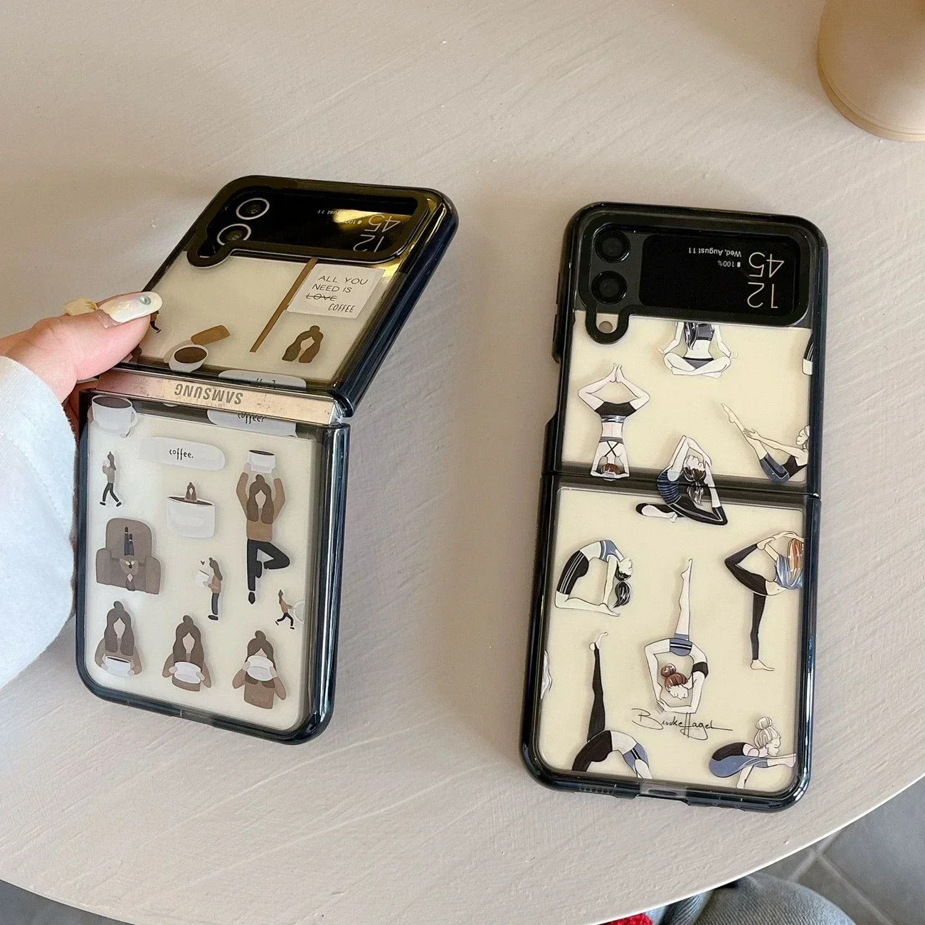 Black Border Acrylic Yoga Phone Case for Samsung Galaxy Z Flip 5 4 3 Back Cover for ZFlip3 ZFlip4 ZFlip5 Hard Case Shell