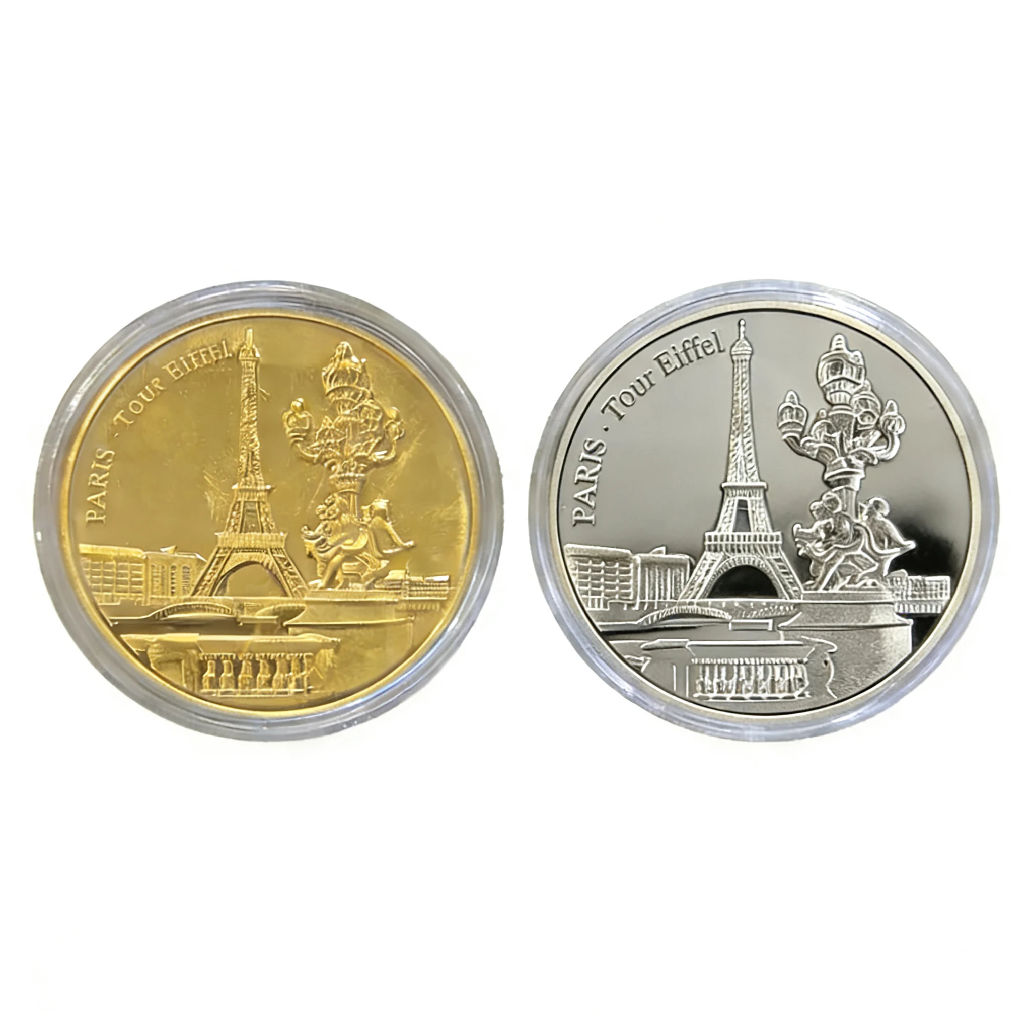   Moneda de recuerdo de la Torre Eiffel de París, de aleación, 4 cm, 24 g, imitación de oro y plata, no moneda, coleccionable, recuerdo de viaje para decoración del hogar