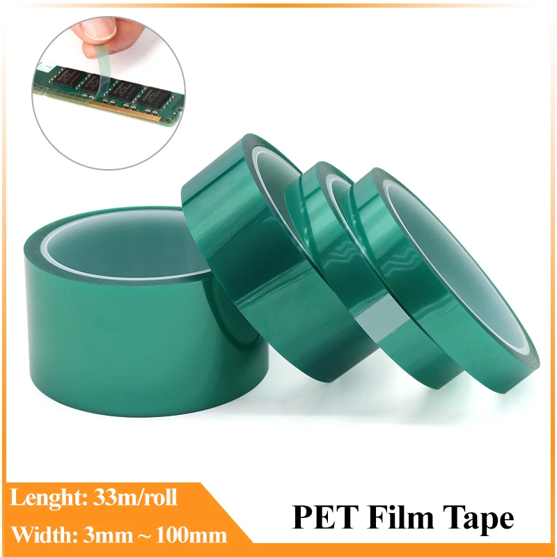 

Width 3mm ~ 100mm Green PET Film Tape High Temperature Heat Resistant PCB Solder SMT Plating Shield Insulation Protection Strip