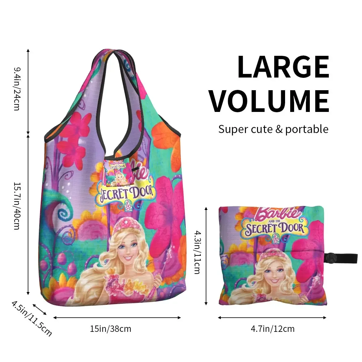 Anime Princess Charm School Groceries Shopping Bag Kawaii Shopper Tote Shoulder Bag Portable Fantasy Movies Handbag