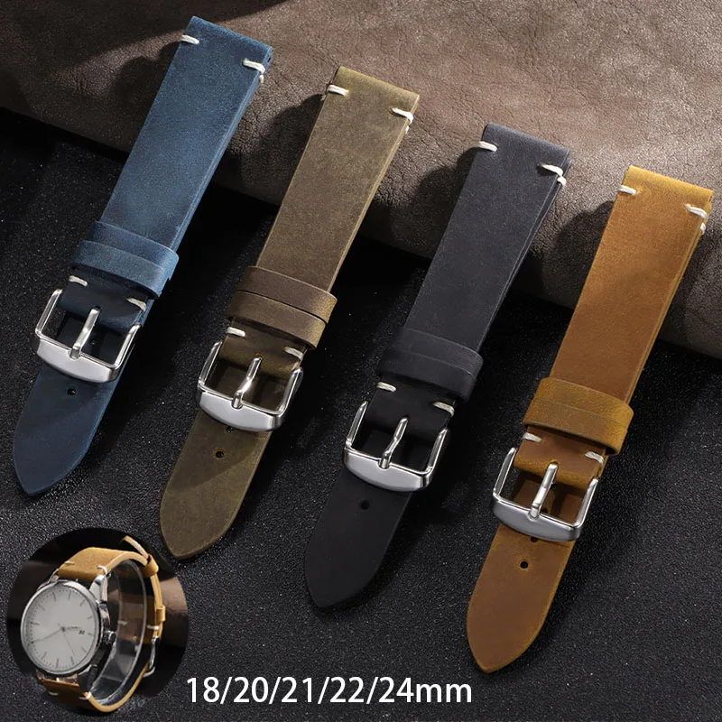 18mm 20mm 21mm 22mm 24mm Bracelet de montre en cuir pour Omega pour Seiko Bracelet Vintage Bracelet de montre en peau de vache Sport Bracelet de remplacement