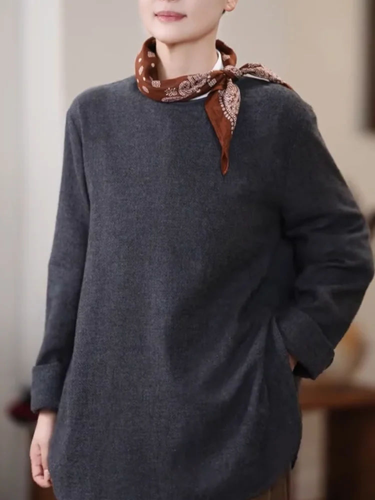 

Ele Simple round Ne Sweater 2025 Autumn New plus Size Faionable Versatile Slimming Top Quali Camere Commute Sle