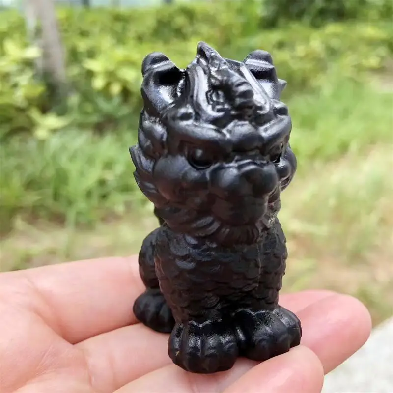 

Натуральный черный обсидиан Pixiu, резная фигурка, модный праздничный подарок, кварцевая резьба, исцеление, украшение для дома, 1 шт.