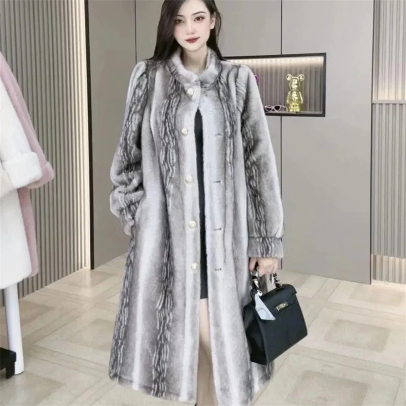 Fashionable Retro Imitation Mink Fur Fur Coat Women's 2024 Winter New Versatile Slimming Mid Length Knee Length Fur Outwear