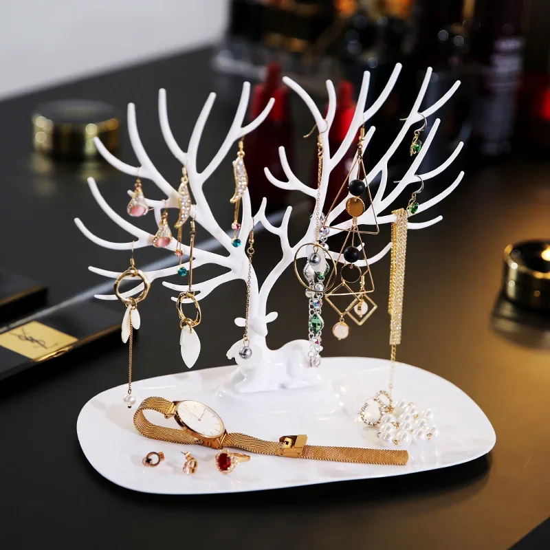 Jewelry Display Stand Tray Tree Storage Racks Earrings Necklaces Rings Jewelry Boxes Case Desktop Organizer Holder Make Up Decor