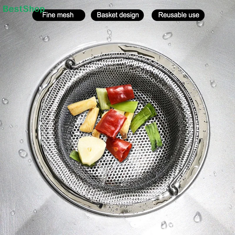 ★3 Sizes 304 Stainless Steel Sink Filter With Handle Strainer Or 30 Disposable Sink Filters Mesh Kitchen Food Hair Srceen Drains