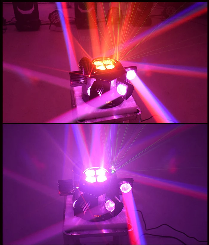 LED 10X10W 6-Kopf Moving Head Beam Light RG Laser Stroboskop DMX Bühnenlicht Vollfarb-Beam-Licht Rotierendes Disco Party Bar Licht – Detail 4