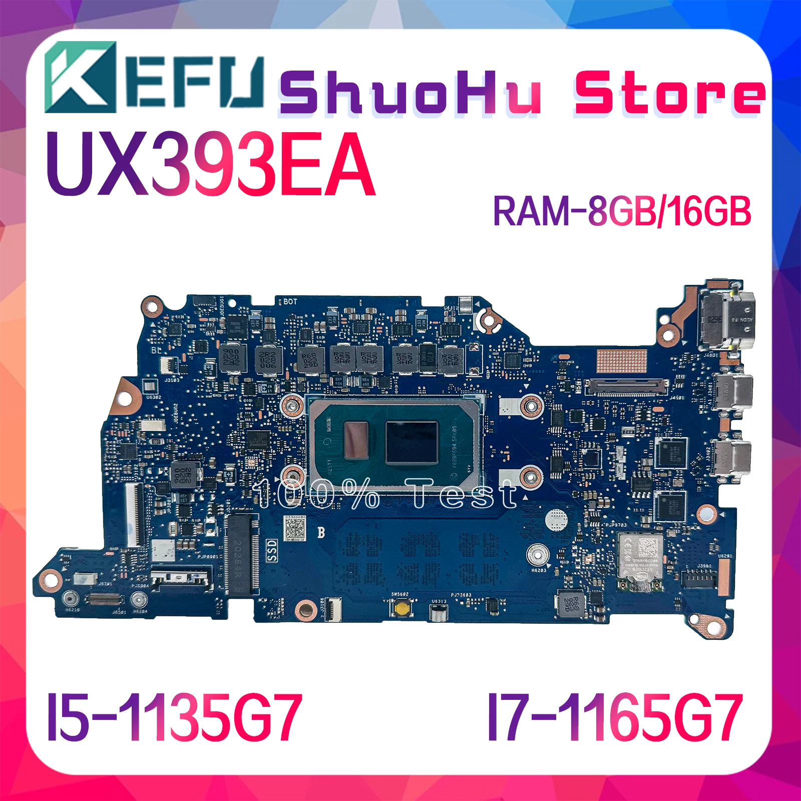 

KEFU UX393EA Mainboard For Asus UX393EA UX393 UX393E Laptop Motherboard With CPU I5 I7 11th 8GB/16GB RAM 100% Tested Working