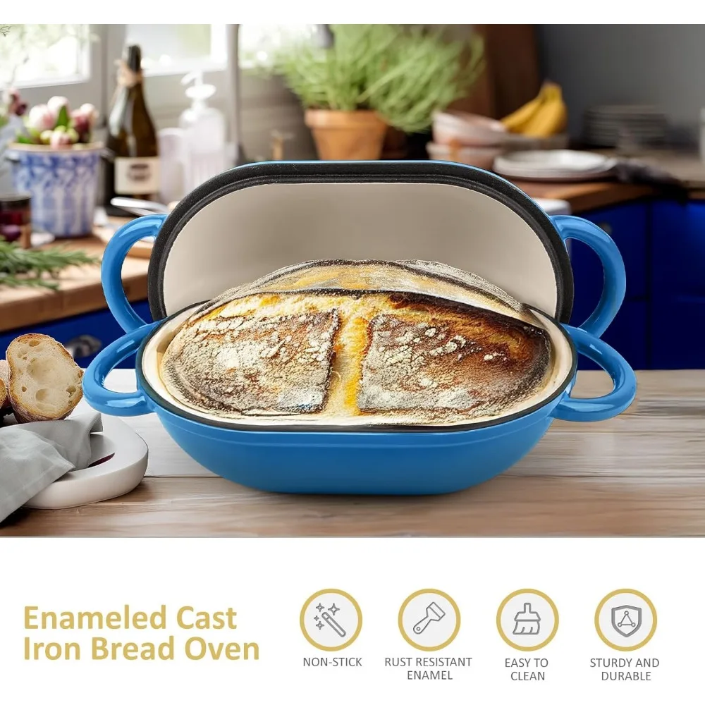 فرن هولندي من الحديد الزهر للخبز - وعاء ممتاز مع غطاء - مثالي للعجين المخمر، أوراق الحرفيين، وصفات الخبز بدون دلك - كاليفورنيا 2 كوارت كاليفورنيا