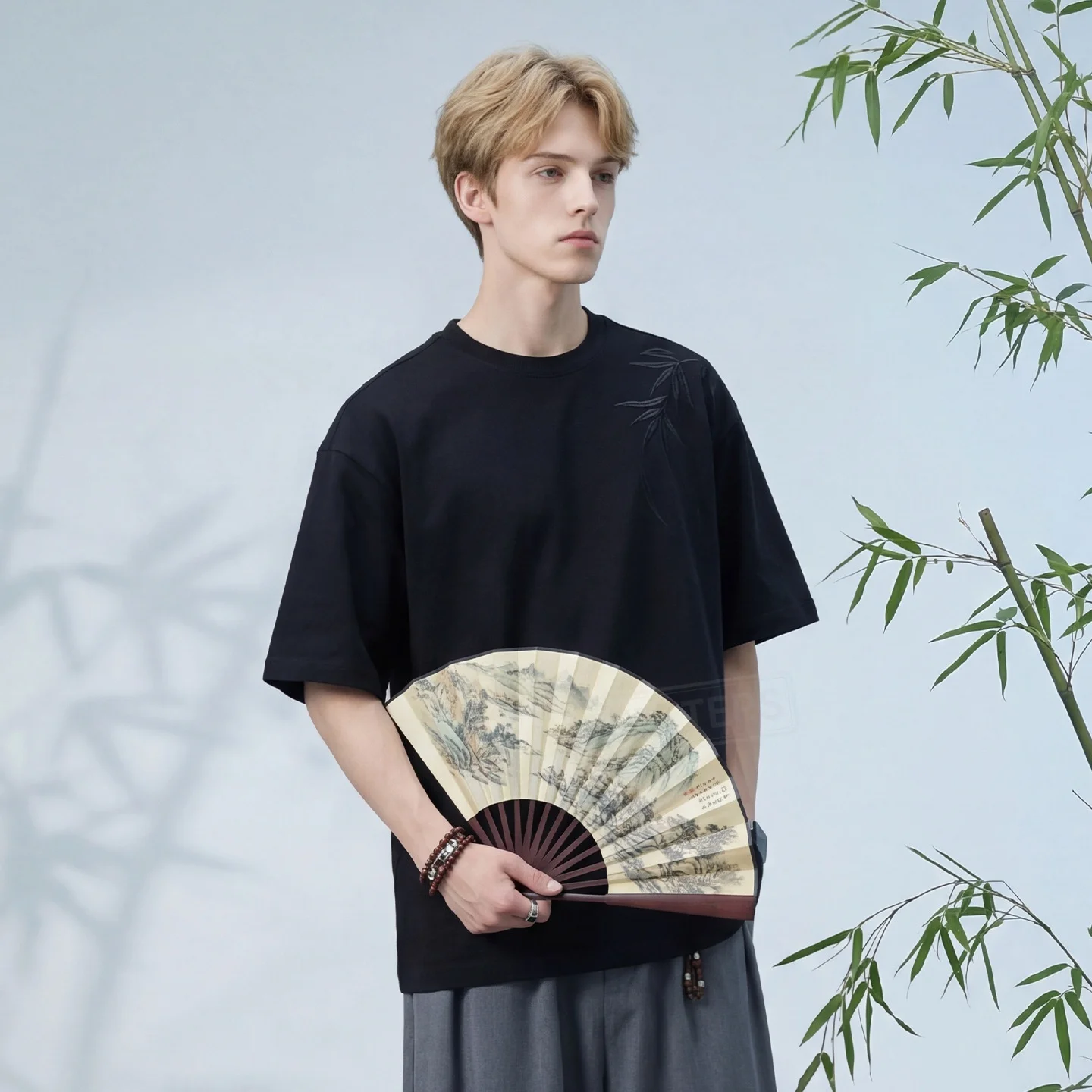 TFETTERS 2026 Summer New Chinese Style Men T-Shirt Loose Fit Short Sleeve Solid Color Cotton Streetwear O Neck T Shirt Oversized