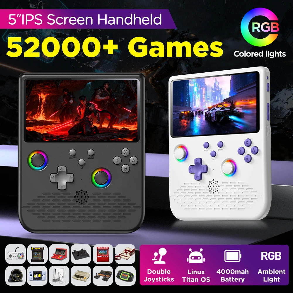

H5 Handheld Game Console with 52000+Games 5-inch IPS Screen 4000mAh Portable Video Game Players for MAME/SFC/SENS/GB/MD/Atari