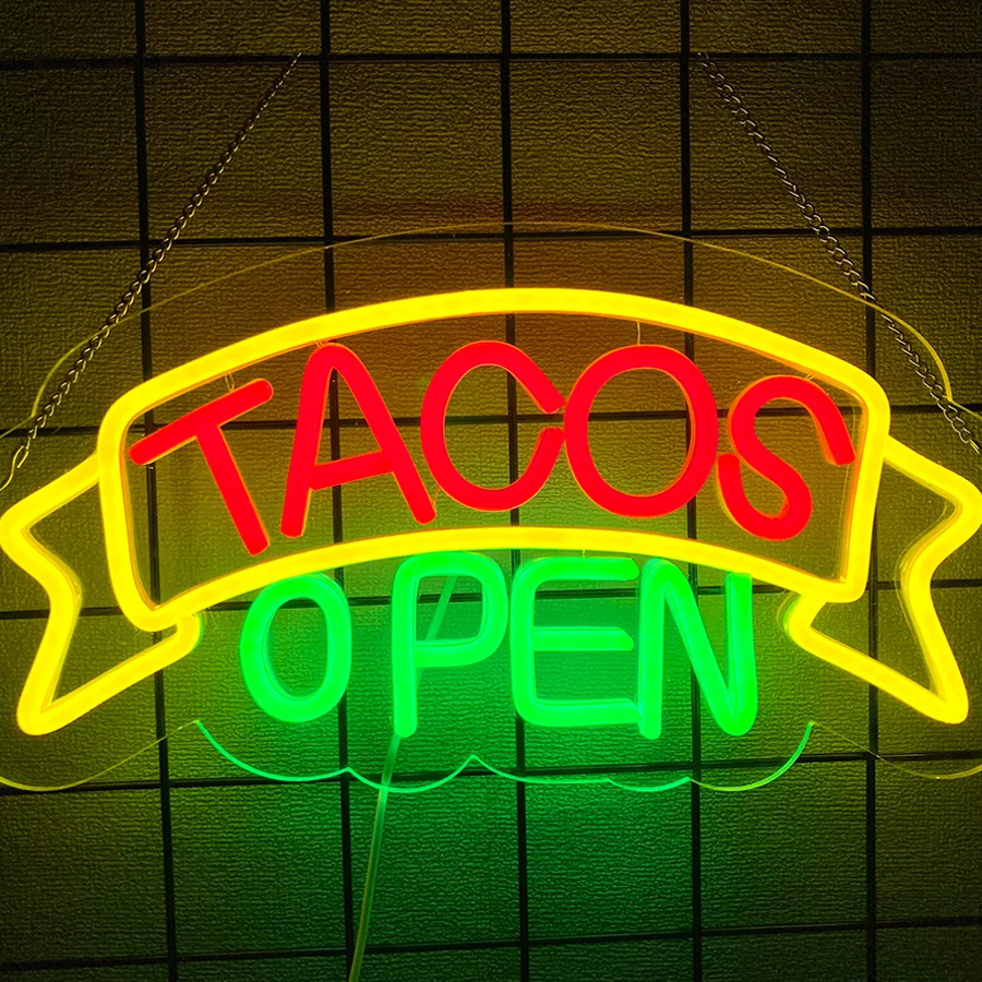 Tacos Open Led Neon Signs, Mexican Restaurant Business Signs, Usb Powered, Used For Fast Food Restaurants, Kitchens, Shops Decor