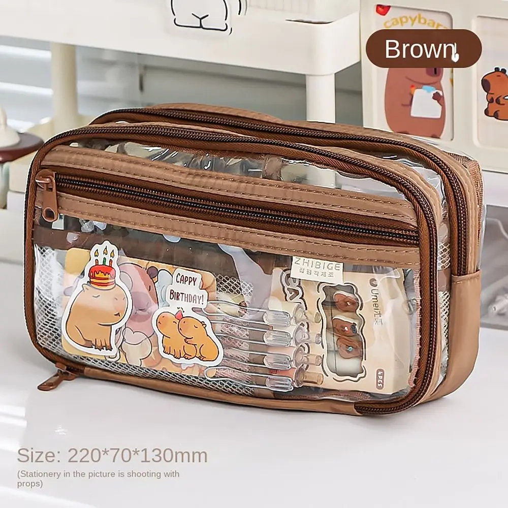 Capybara Pencil Case Transparent Partition Mesh Pocket Pen Bag Large Capacity Multi-functional Stationery Storage Pouch