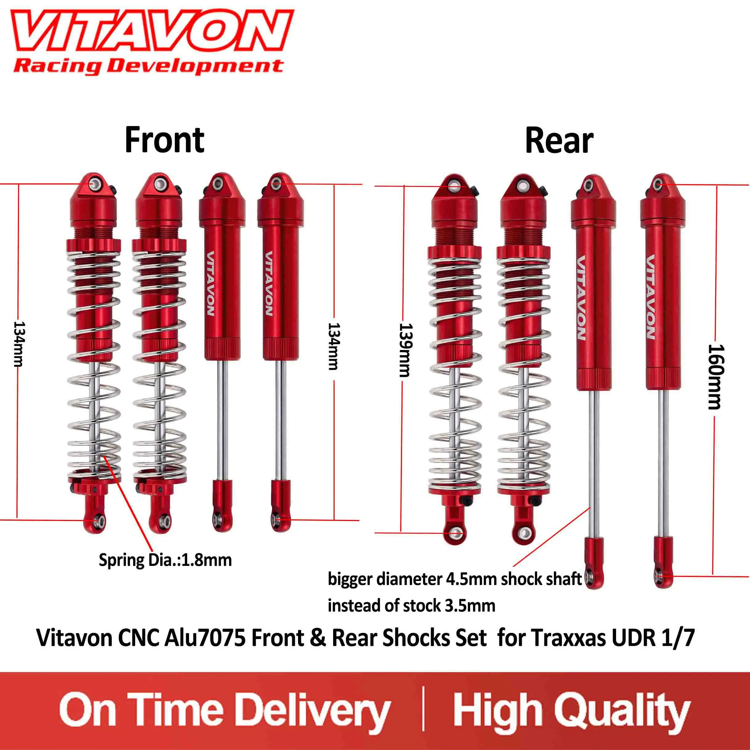 Vitavon CNC Alu7075 Front & Rear Shocks Set for Traxxas UDR 1/7
