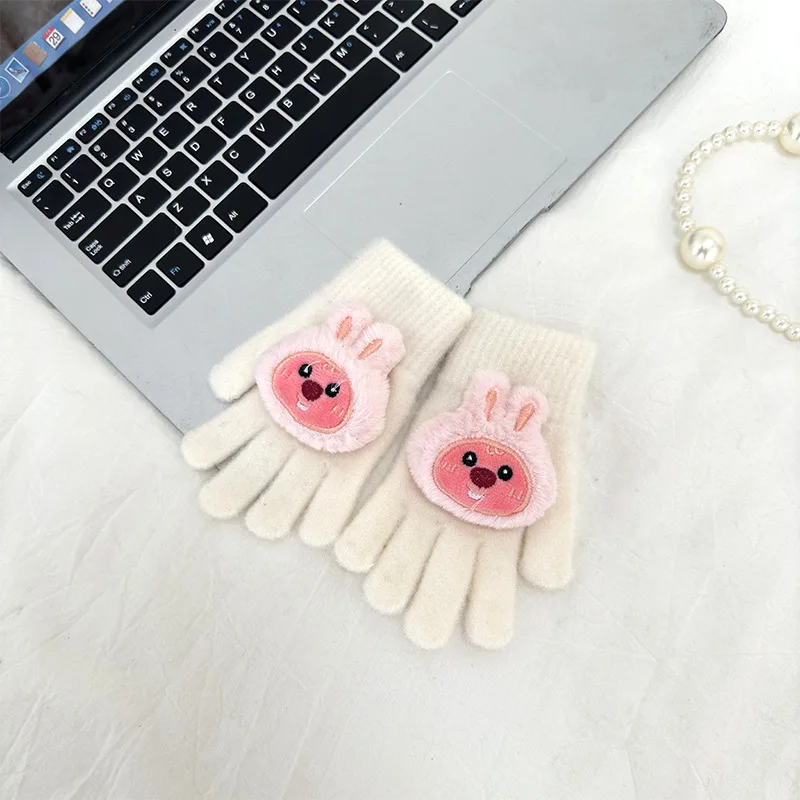 MINISO LOOPY children's gloves cute cartoon winter cold warm thickened plush knitted five finger writing full finger gloves