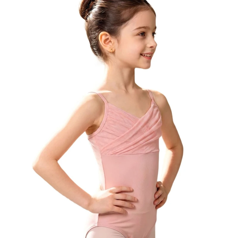 Girls' Sakura Pink Camisole Dance Leotard, Professional Ballet Training Outfit, Kids' Daily Dance Performance & Training Costume