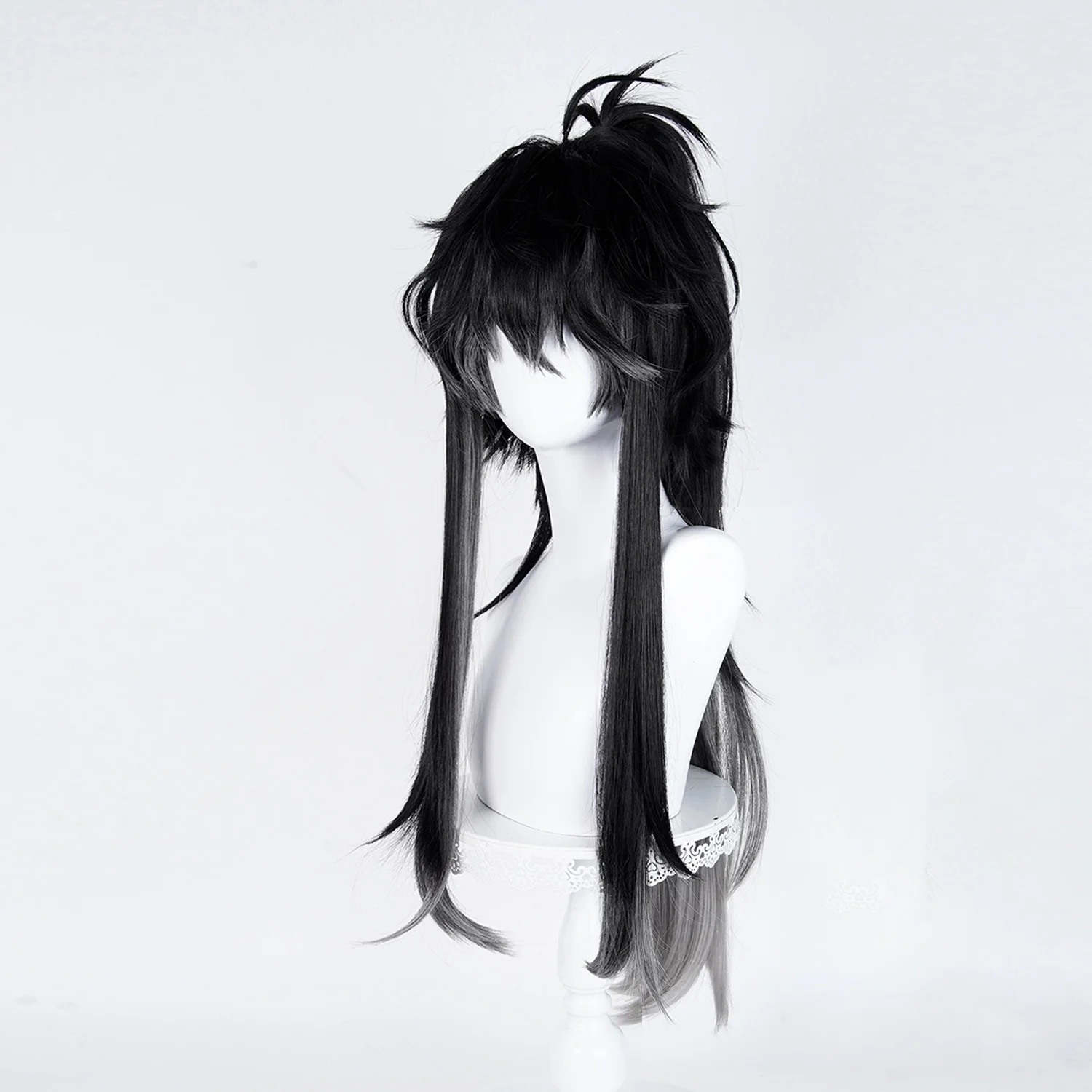 Game Wuthering Waves Qiuyuan Cosplay Pruik Qiuyuan Hoge Paardenstaart Haar Zwart en Grijs Gemengde Kleur Hallowmas Party Volwassen Vrouwen Mannen