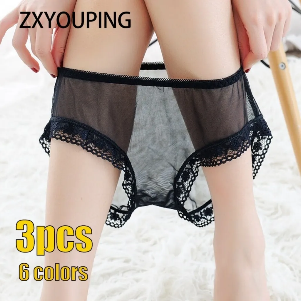 

3Pcs Women Lace Panty Set Sexy Low Rise Panties Tempting See Hrough Seamless Panties Plus Size Plain Underwear