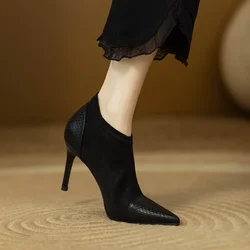 Coffee Splicing Thin Heel Short Boots for Women Spring Autumn Sexy Stiletto Heel Pointed Toe Bare Boots Female Ankle Boots Shoes