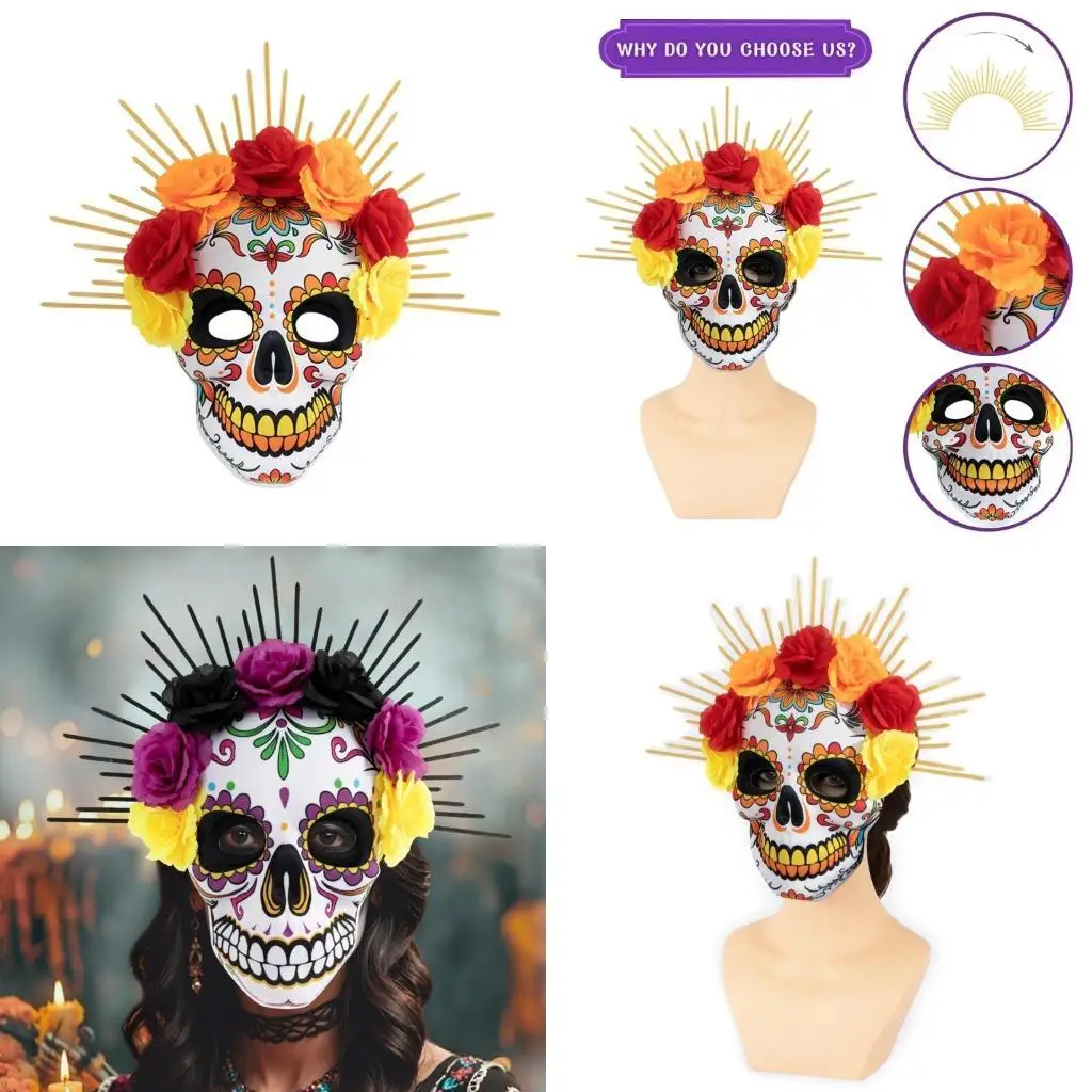 

R1WE Day of the Dead Mask Rose Suger Скелетон масска Хэллоуин Косплей костюмы маскарада маска сахарный череп мексиканцы маска