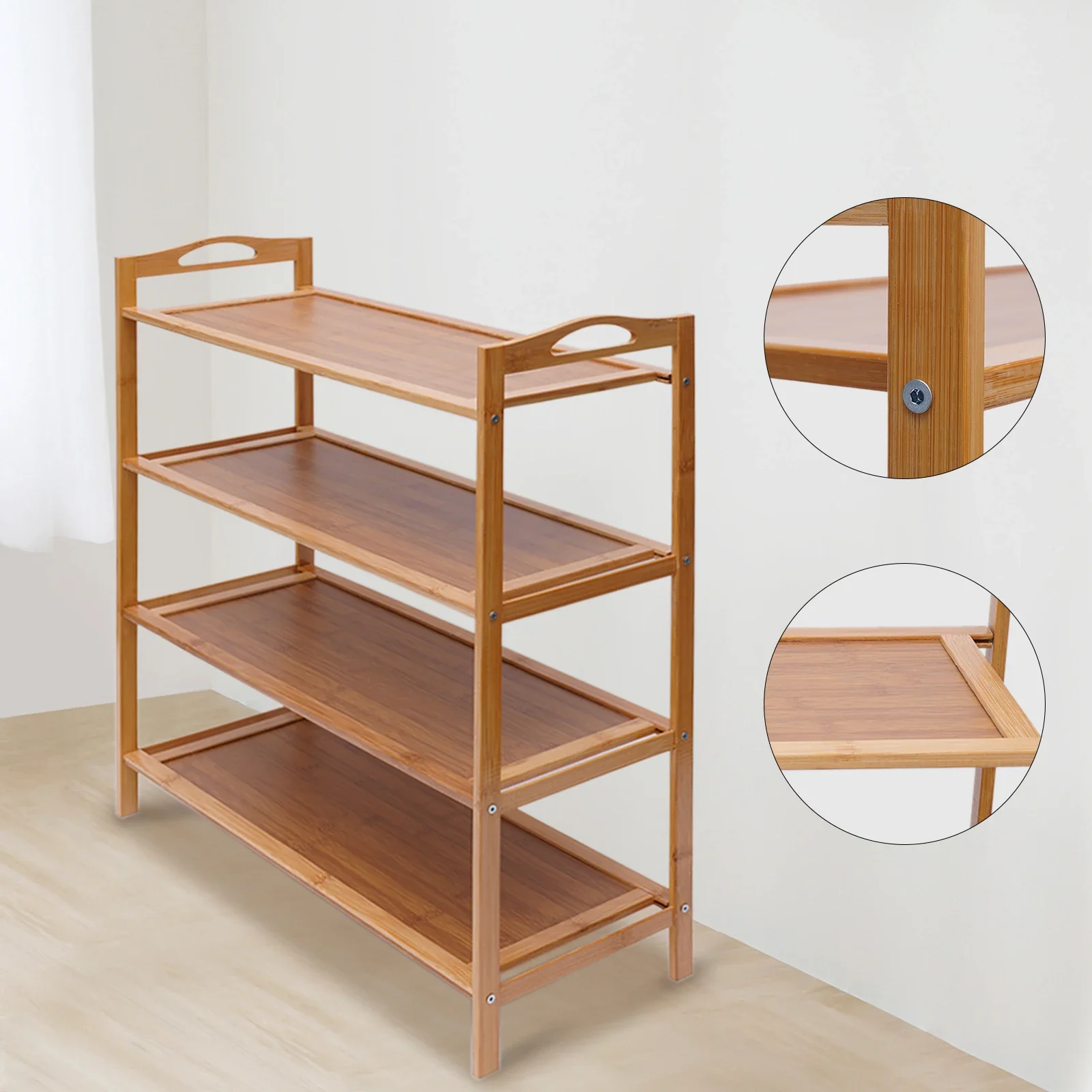 4 Tier Shoe Rack Natural Bamboo Wooden Organizer Stand Storage Shelf Hallway Home Entryway Shoe Organizer Save Space Durable