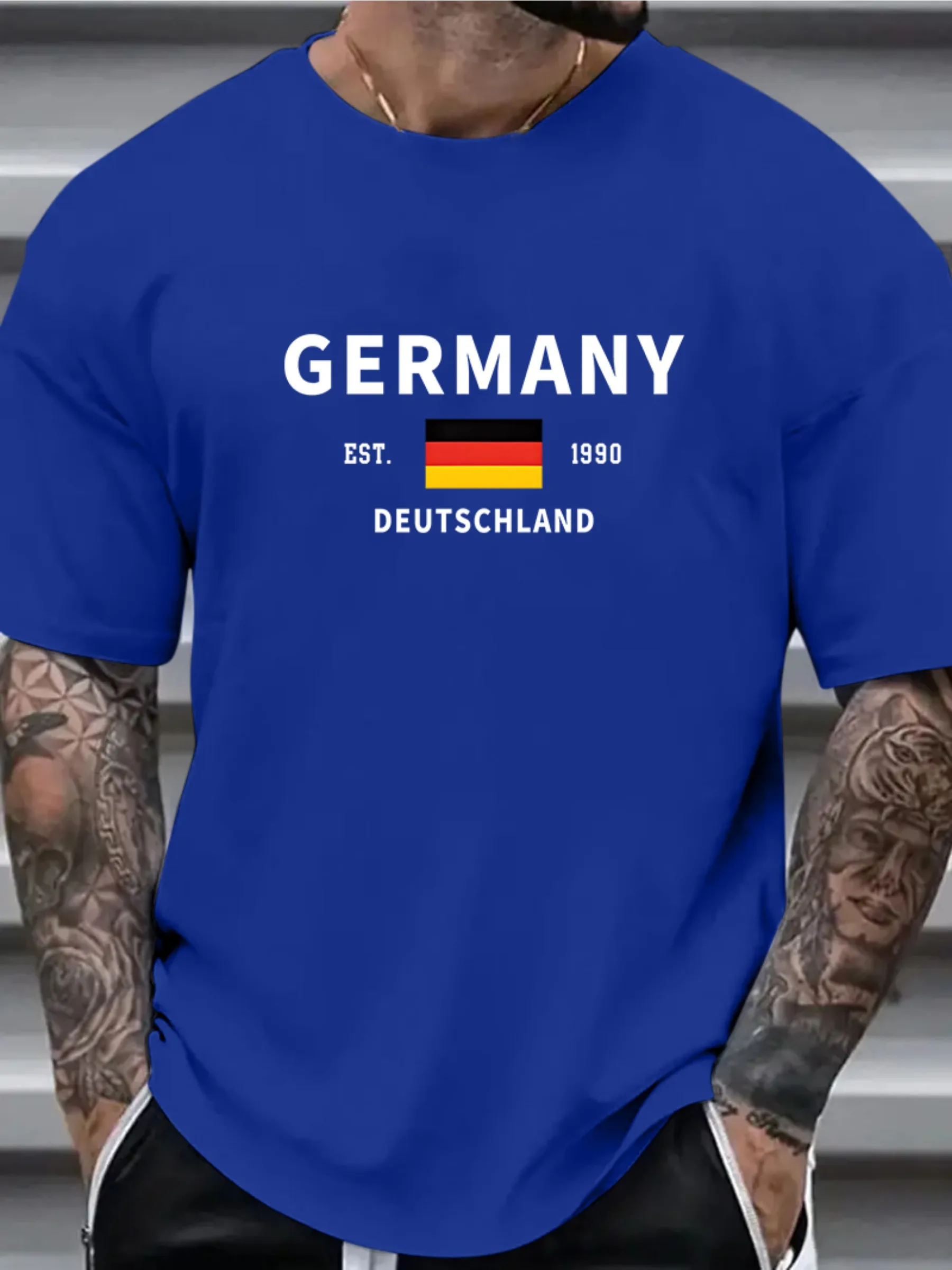 العلم الألماني الرجال تي شيرت عادية خمر س الرقبة قصيرة الأكمام في الهواء الطلق البلوز الشارع الشهير الذكور قميص رياضي الملابس المتضخم #2