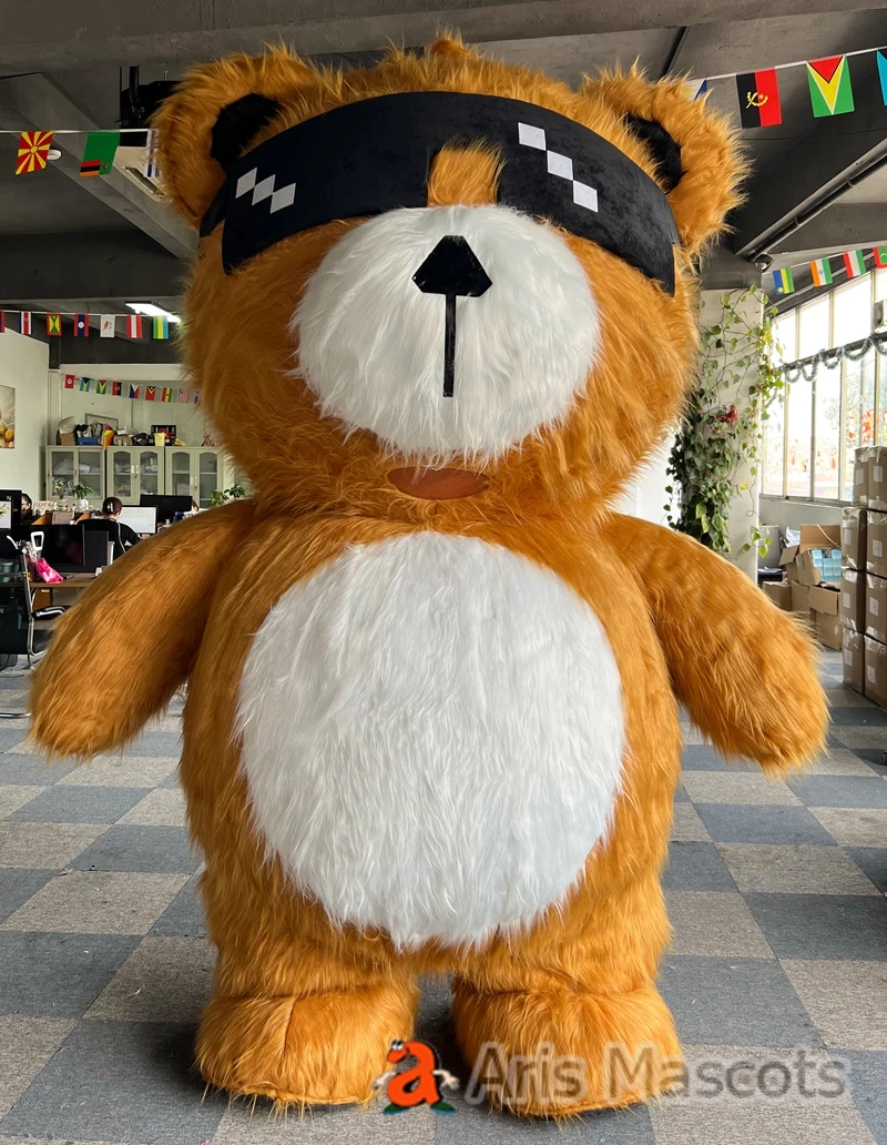 Inflatable Cool Bear Mascot Costume Cartoon Bear Blow Up Suits Walking Doll Clothes for Halloween Christmas Fancy Party