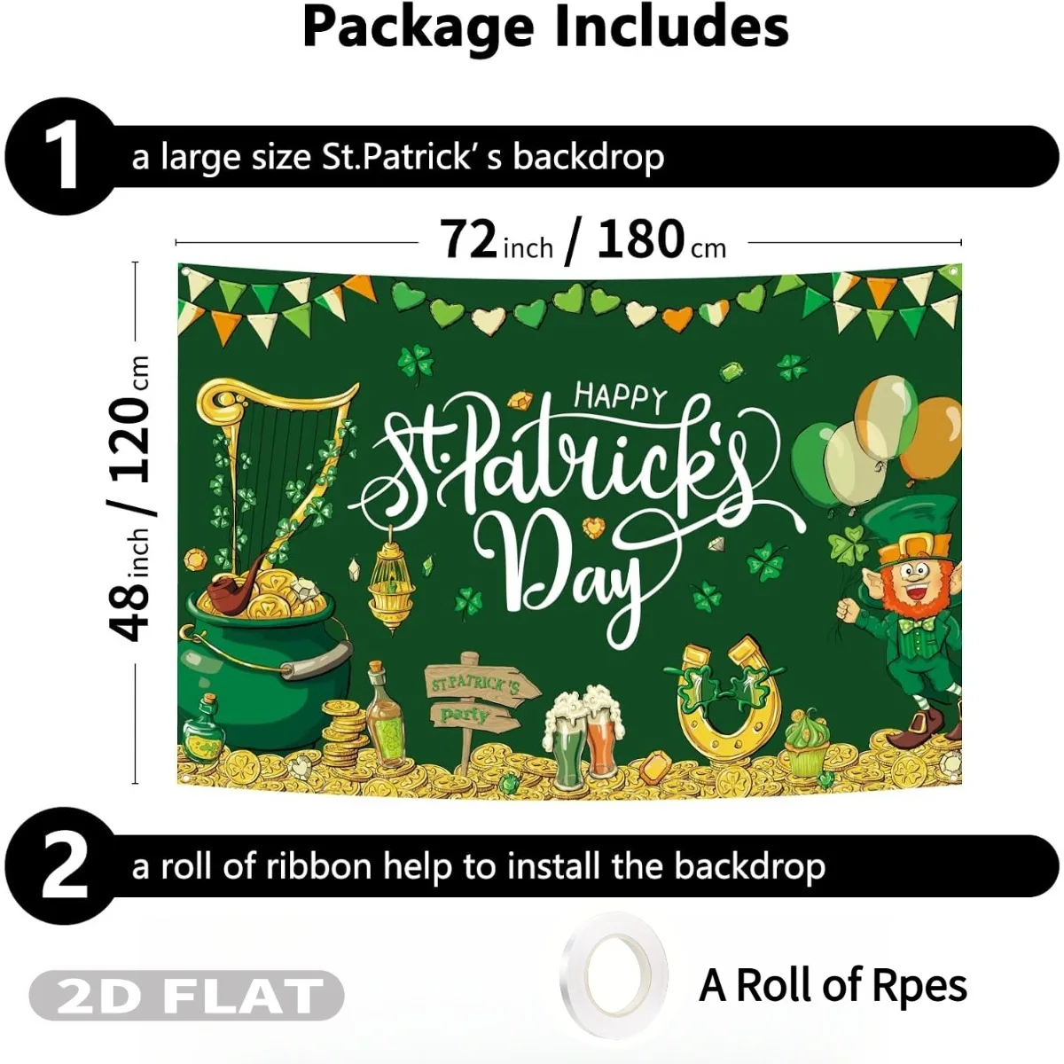 2D FLAT 1pc St Patricks Day Banner, 47.24x70.87inch Polyester St Patricks Day Decor Shamrocks