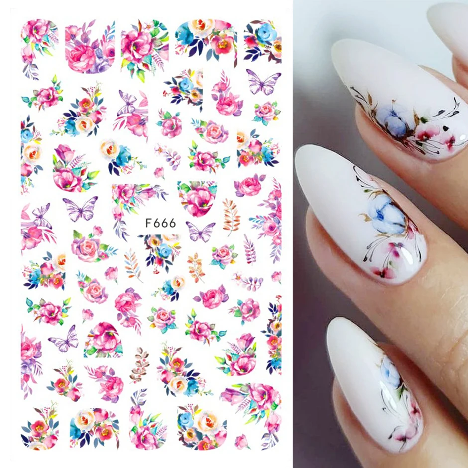 1PCS Summer Fresh Flower Stickers Nail Decoration Sunflower Rose 3D Adhesive Stickers Sliders For Nails Nail Supplies