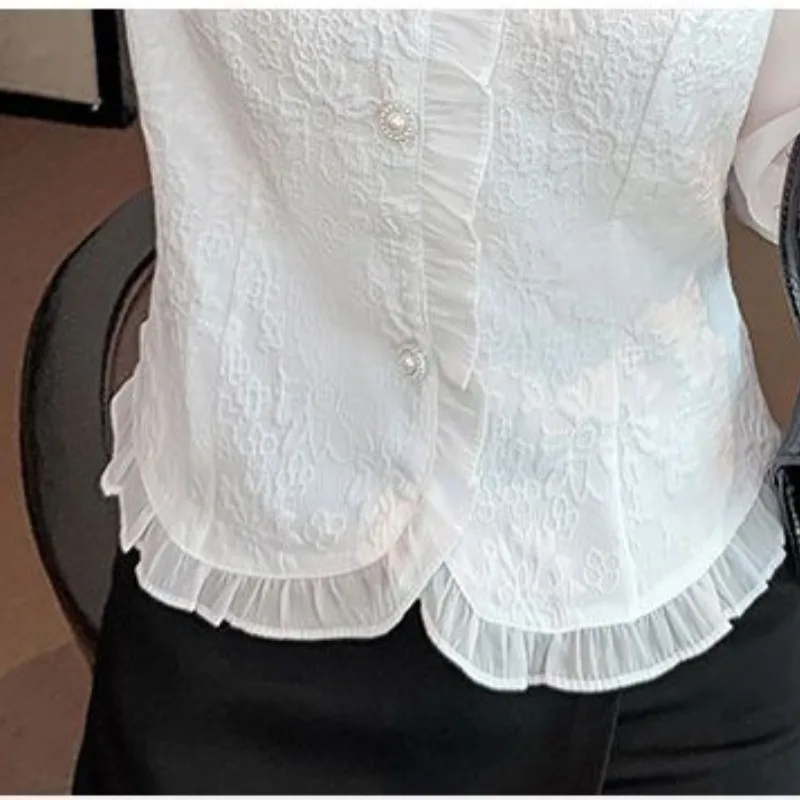 Pulôver francês Jacquard feminino, camisa com gola v, tops de manga comprida, cor sólida, chiffon, moda ocidental, novo, outono, 2021