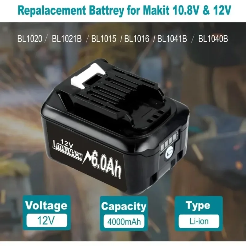 

Аккумулятор Li-Ion 10.8В/12В 4.0Ач 6.0Ач, сменный, для Makita CXT (разъем Slide Style), совместим с BL1040 BL1040B BL1015 BL1020B BL1020 BL1016