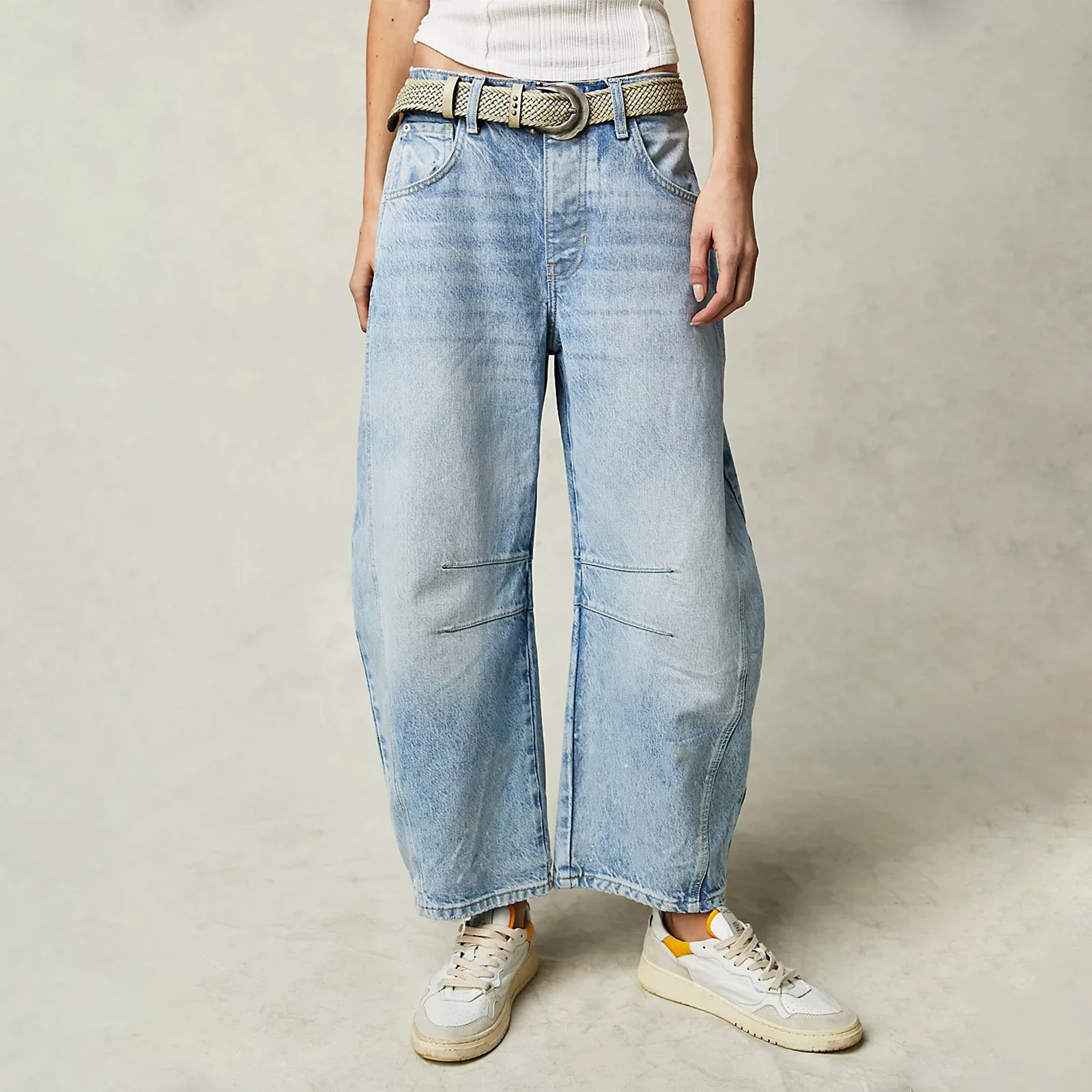 Women Baggy Mid Waist Jeans Wide Leg Loose Boyfriend Denim Pants Straight Leg Cropped Barrel Jeans Y2k Streetwear 90s Jeans